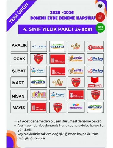  4. Sınıf Kurumsal Türkiye Geneli Deneme Sınavı 24 Lü Paket
