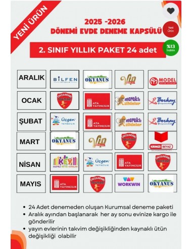 2 Sınıf Kurumsal Türkiye Geneli Deneme Sınavı 24 Lü Paket