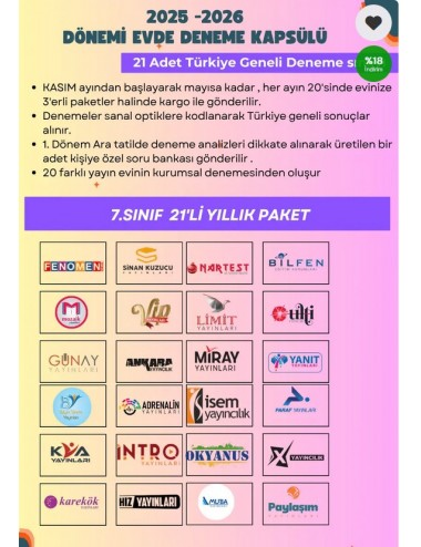 7. Sınıf 21'li Türkiye Geneli Deneme Paketi 2025 - 2026