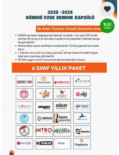 6.sınıf 36'lı Türkiye Geneli Deneme Sınavı 2025-2026 Dönemi