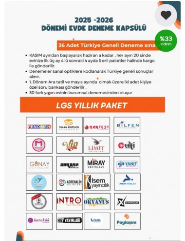  Lgs 36 Lı Türkiye Geneli Deneme Paketi 2025 - 2026 + Kişiye Özel 2 Adet Soru Bankası
