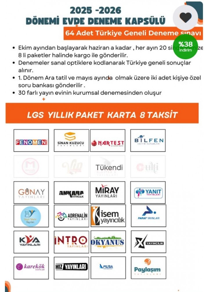2025-2026 & 64 Adet Biryıllık Kurumsal Türkiye Geneli Lgs Deneme Paketi